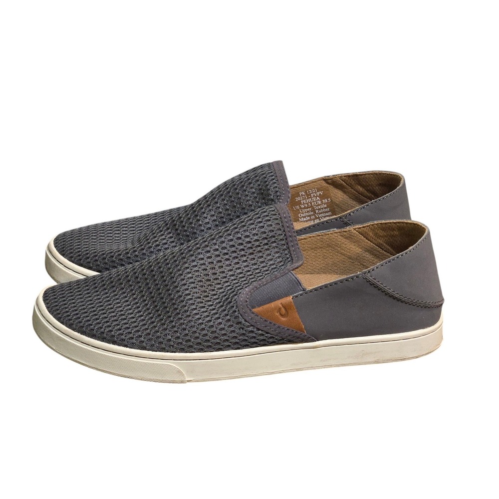 Olukai Pehuea Slip On Shoes Womens 9.5 Grey Mesh Drop In Heel casual Travel XLNT